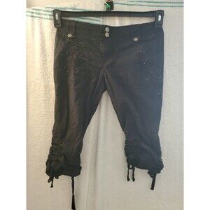 INC International Concepts Solid Black Cargo Ruched Mid Rise Casual Pants Sze 0.